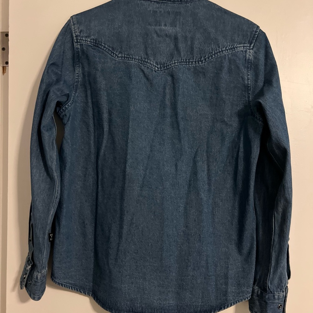 Howler Brothers Blue Denim Button Down Shirt with Tan Collar - Picture 4 of 4
